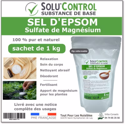 SOLU&rsquo;CONTROL – Sel d&rsquo;Epsom 1 kg – Sulfate de Magnésium Pur – Soin du Corps, Jardin, Fertilisant et Apport en Magnésium