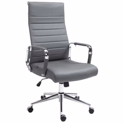 Fauteuil de bureau CLP Kolumbus cuir véritable gris 105 115 cm