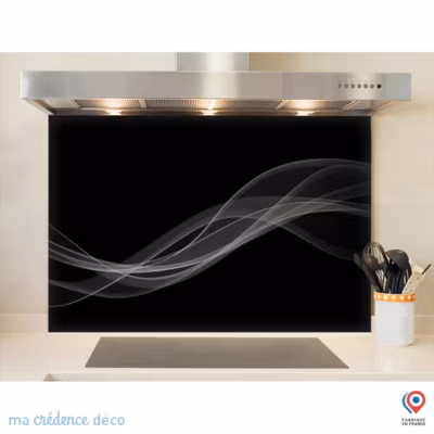 Crédence cuisine fond de hotte Courbe 4 Noir – Verre trempé – L 60 cm x H 45 cm – MaCrédenceDéco