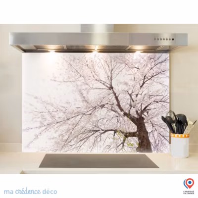 Crédence cuisine fond de hotte Cerisier – Verre trempé – L 70 cm x H 60 cm – MaCrédenceDéco