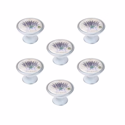 6 Un. bouton poignées de meuble Vintage Retro métal argent patine blanc lavande provence – diamètre  37MM