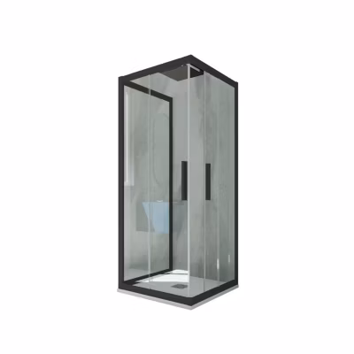 Cabine parois de douche 3 côtés coulissantes 70x120x70 cm H 200 en PVC Noir Matt Verre Transparent mod. Kolors Trio
