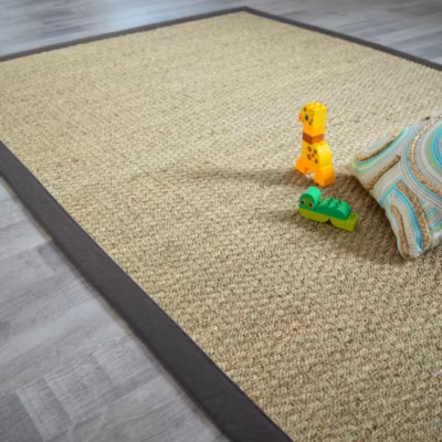 Tapis Jonc de mer – Varana panama – Ganse coton anthracite – 200 x 290 cm