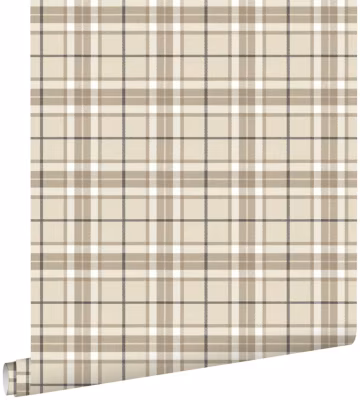 ESTAhome papier peint à carreaux beige et marron 53 cm x 10.05 m