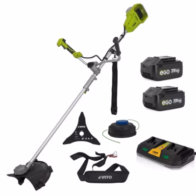 Débroussailleuse et Coupe bordure 40V + 2 Batteries Lithium 3Ah Lame Diam 250mm + Bobine de fil + Chargeur double VITO