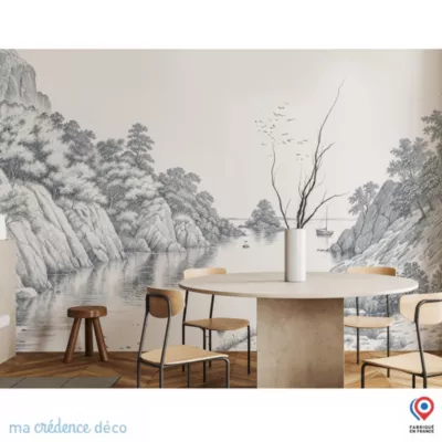 Papier peint Callanque de Cassis, Dessin détaillé – Intissé – 200 cm – 280 cm – MaCrédenceDéco
