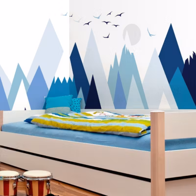 Stickers muraux enfants – Décoration chambre bébé – Autocollant Sticker mural géant enfant montagnes scandinaves SUKA – 100x150cm
