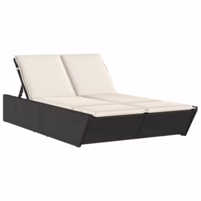Chaise longue double avec coussins noir résine tressée vidaXL