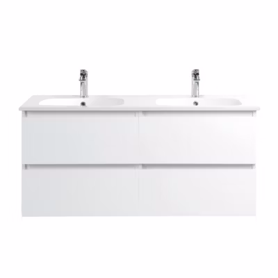 Pack Meuble prémonté 120 blanc-Vasque céramique-Robinets chromé-Miroirs JOY – bain-bain
