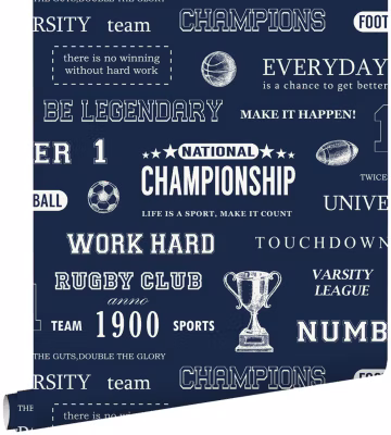 ESTAhome papier peint citations de sport bleu foncé 53 cm x 10.05 m