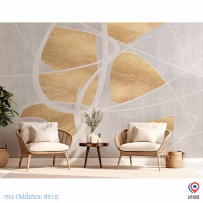 Papier peint Courbes et effet doré – Intissé – 300 cm – 280 cm – MaCrédenceDéco