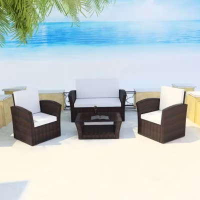Salon de jardin en résine tressée Marron – VIDAXL – 4 pcs – Mobilier de jardin élégant