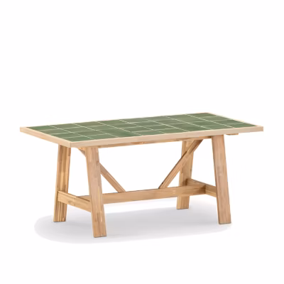 Table repas de jardin 168×87 en bois et céramique vert – Bisbal