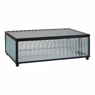 Boîte Santorini en Verre et Métal Noir – 20x13x7 cm pour Décoration Élégante