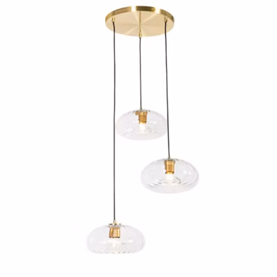 Suspension Art Déco dorée avec verre rond 3 lumières – Ayesha
