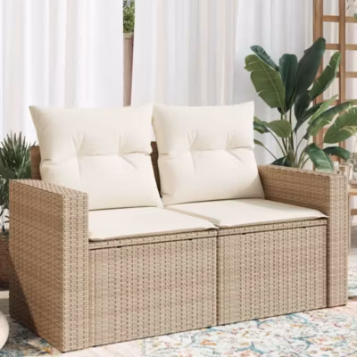 ZMH Canapé De Jardin Avec Coussins 2 Places Beige Résine Tressée