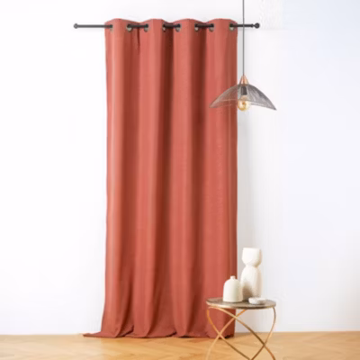 Voilage en polylin  – Effet naturel à oeillets (135×240 cm – Brique)