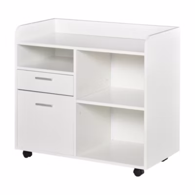 Support d&rsquo;imprimante – caisson rangement – 3 niches, tiroir, trieur – panneaux blanc