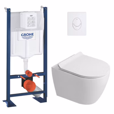 Rapid SL Pack WC bâti autoportant + WC suspendu sans bride Ceramia avec abattant SoftClose + plaque blanche (GRRCEPXWR12-FR)
