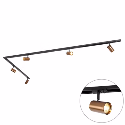 Système sur rail moderne monophasé avec 5 spots bronze foncé – Jeana
