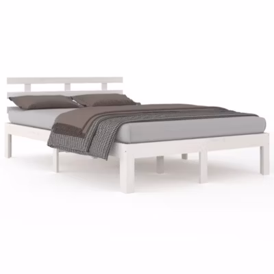 Lit double, Lit adulte, Cadre de lit sans matelas blanc bois massif 160×200 cm