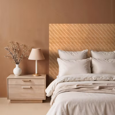 Rouleau revêtement adhésif vinyle au mètre – Sticker mural tête de lit – ROTIN TRESSÉ NATUREL – 120x160cm