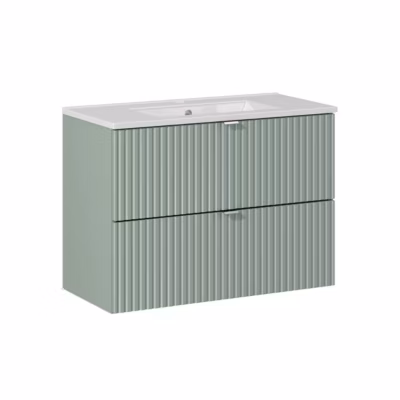 Meuble simple vasque encastree 80cm 2 tiroirs Jade Vert