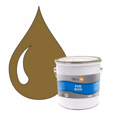 Peinture extérieure bois – Résistante aux intempéries POK BOIS – 2,5L – RAL 8000 – Brun Vert – Clic & Pok