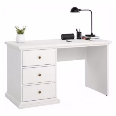 Bureau Agia, Pupitre polyvalent, Table de bureau pour PC, Plan de travail, 130×62 h74 cm, Blanc