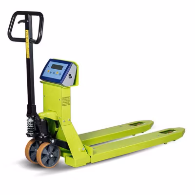 Transpalette manuel peseur – Précision 0.05% – Charge max 2500kg – Palette Europe – Balance rechargeable – Marchandises fragiles –