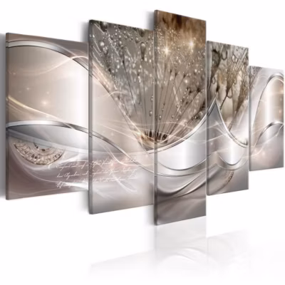Tableau Sparkling Dandelions (5 Parts) Beige Wide 100×50 cm