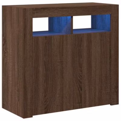 vidaXL Buffet avec Lumières LED Armoire de Rangement Organisateur de Maison Meuble de Salle de Séjour Salon Intérieur Chêne 815731