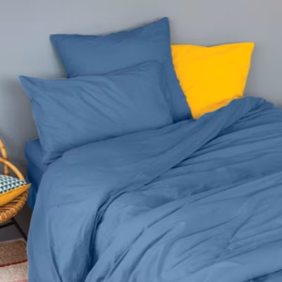 Housse de couette unie en coton Lavé (260×240 cm – Bleu Foncé)