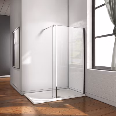Paroi de douche à l&rsquo;italienne Chrome – 50 x 200 cm avec retour fixe douche – 8mm verre anticalcaire avec barre de fixation