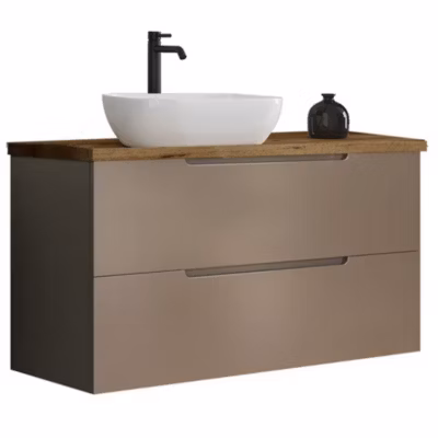 Meuble de salle de bain avec vasque VICTORIA 100×45 cm finition Moka mat 2 tiroirs suspendus Kibath