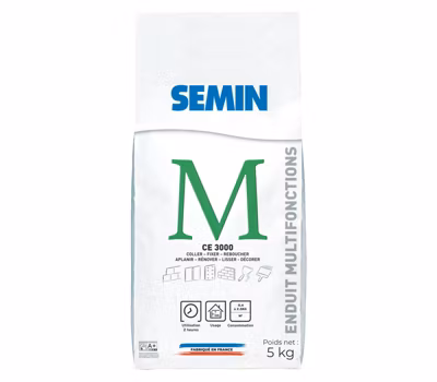 Enduit Multifonctions CE 3000 Semin, pour Coller, Fixer, Reboucher, Aplanir, Lisser et Décorer, Intérieur, Sac de 5 kg