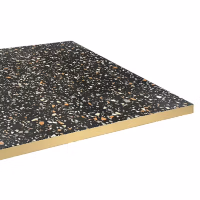 Plateau 140×70 decor terrazzo black chip chants laiton – Restootab