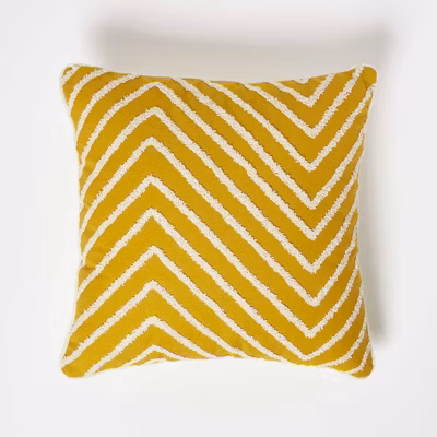 Coussin jaune moutarde tufté à chevrons, 45 x 45 cm – HOMESCAPES
