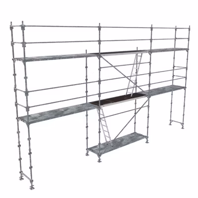 Echafaudage fixe de façade 60m² – Structure + Plancher – Garde-corps lisses – R200GCLB-60-SP