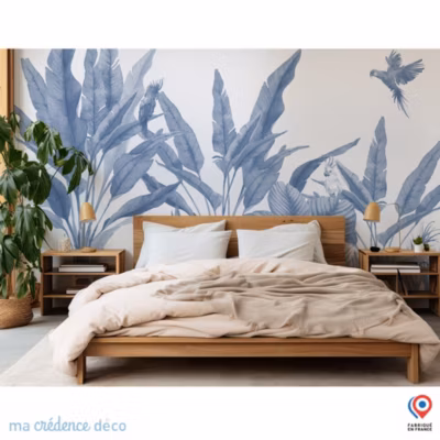 Papier peint Feuilles tropicales et perroquets – Intissé – 300 cm – 280 cm – MaCrédenceDéco