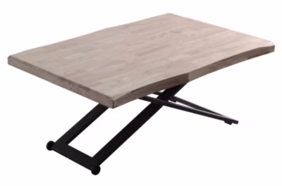 Table basse relevable de salon en bois de chêne miel avec pieds en métal noir – Longueur 120 x Profondeur 80 x Hauteur 49-76 cm