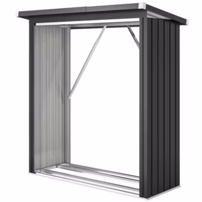 Abri bûches range bûches avec toit – dim. 150×66,5x150cm – acier ondulé anthracite