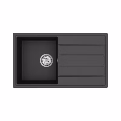Swiss Aqua Technologies 76×44 cm évier avec égouttoir réversible en Granite, à encastrer, noir (SATSINKGE3B)