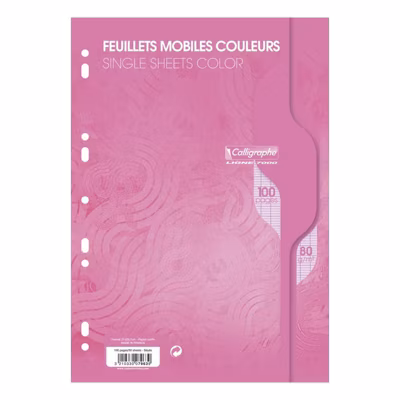 Feuilles simples – A4 – Rose – Grands carreaux – Perforées – 100 feuilles – Clairefontaine