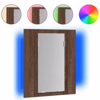 Armoire Murale à miroir LED, Armoire de Toilette, Meuble Salle de Bain chêne marron 40x12x45 cm