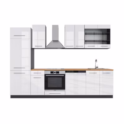 Vicco Cuisine Blanc brillant/Anthracite 300cm , PT Chêne