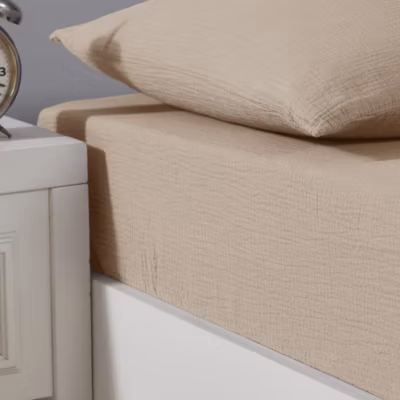Drap housse en gaze de coton bonnet 30 cm Sable 80×200 cm LOFT
