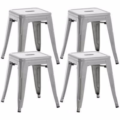 Tabourets Armin OVEGNA lot de 4 métal argenté empilables