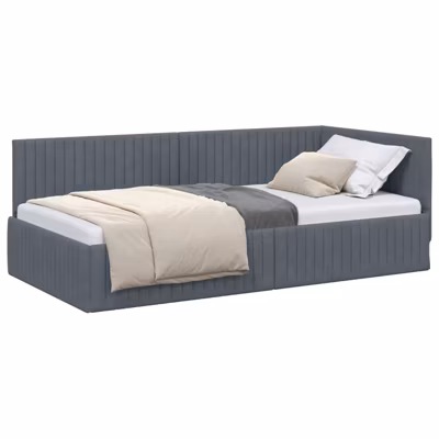 Lit simple, Lit adulte, Cadre de lit d&rsquo;angle Gris foncé 100 cm x 200 cm Velours