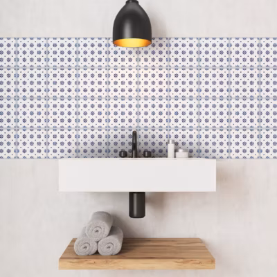 Sticker Mural Carrelage adhésif Cuisine Salle de Bain – 24 STICKERS CARREAUX DE CIMENT DELFT ESSEN – 24stickers15x15cm